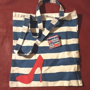Chic Striped Tote Bag with Red Heel Design